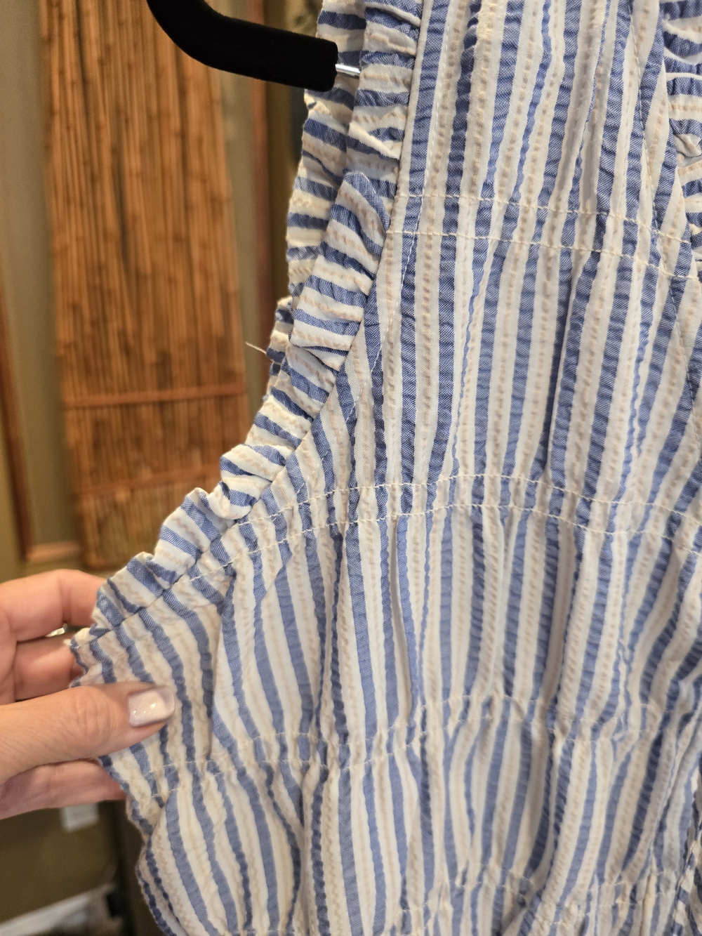 CeCe Blue and White Striped Ruffle Tie-Front Peplum Tank - Picture 5 of 6